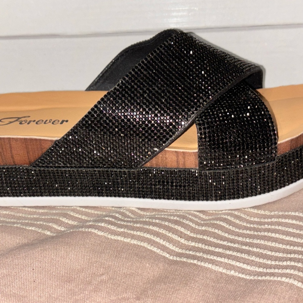 Forever 21 Black Glitter Slide Sandals